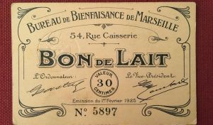 Bon de lait du bureau de bienfaisance de Marseille