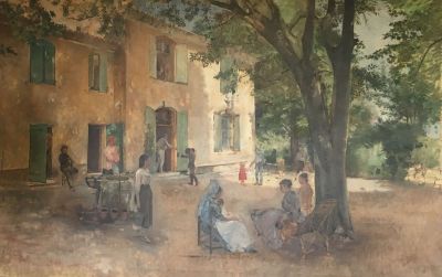 Alphonse MOUTTE, la terrasse de la bastide Samat-Moutte  Montolivet, huile sur toile (coll. part. )