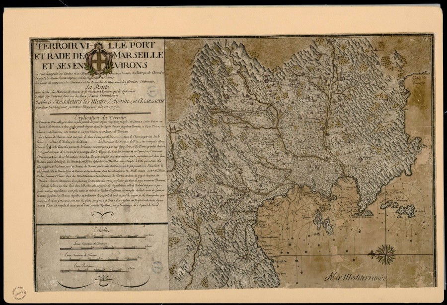 Plan du terroir et de la rade de Marseille par Bresso (AMM, 78 Fi 398)