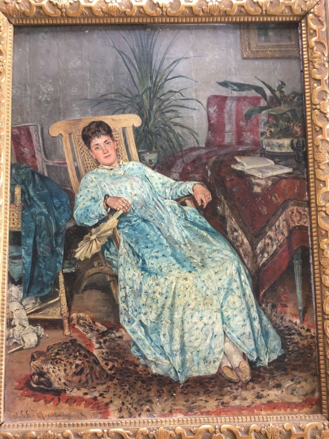 Alphonse MOUTTE, Blanche Delanglade alanguie sur un fauteuil, huile sur toile (coll. part.)