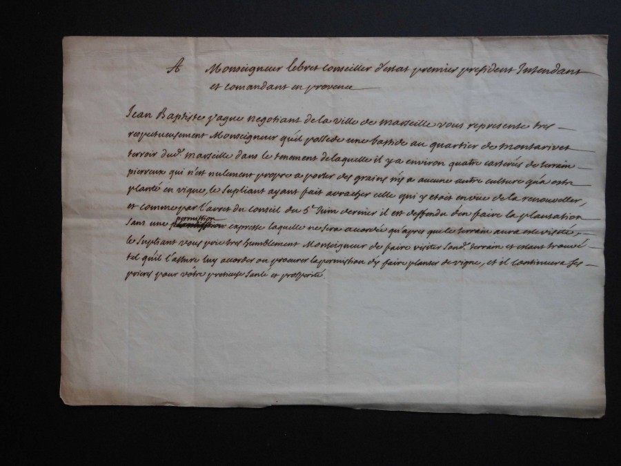 Demande de Jean-Baptiste Vague de replanter en vigne, [1731] (AMM, HH 235)