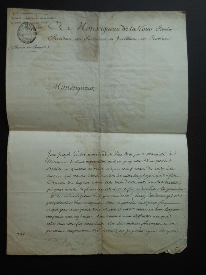 Demande d'alignement du chemin du Canet, 1788 (AMM, DD 75)