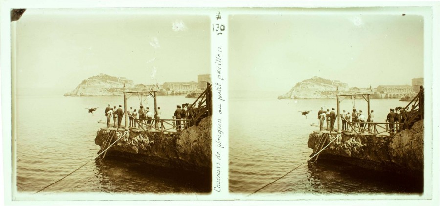 Edouard MICHEL (1871 - vers 1951), les bains du Petit Pavillon sur la Corniche, [dbut XXeme sicle], photographie stroscopique positive sur plaque de verre 6 x 13 cm (AMM, 132 Fi 102) 