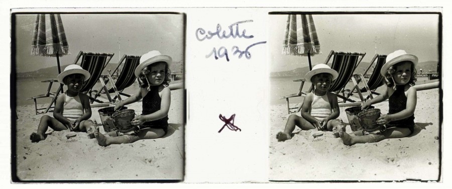 Andr CHEVROT (1901-1991), Colette  la plage [1936], photographie stroscopique positive sur plaque de verre 45 x 107 mm (AMM, 91 Fi 1281) 